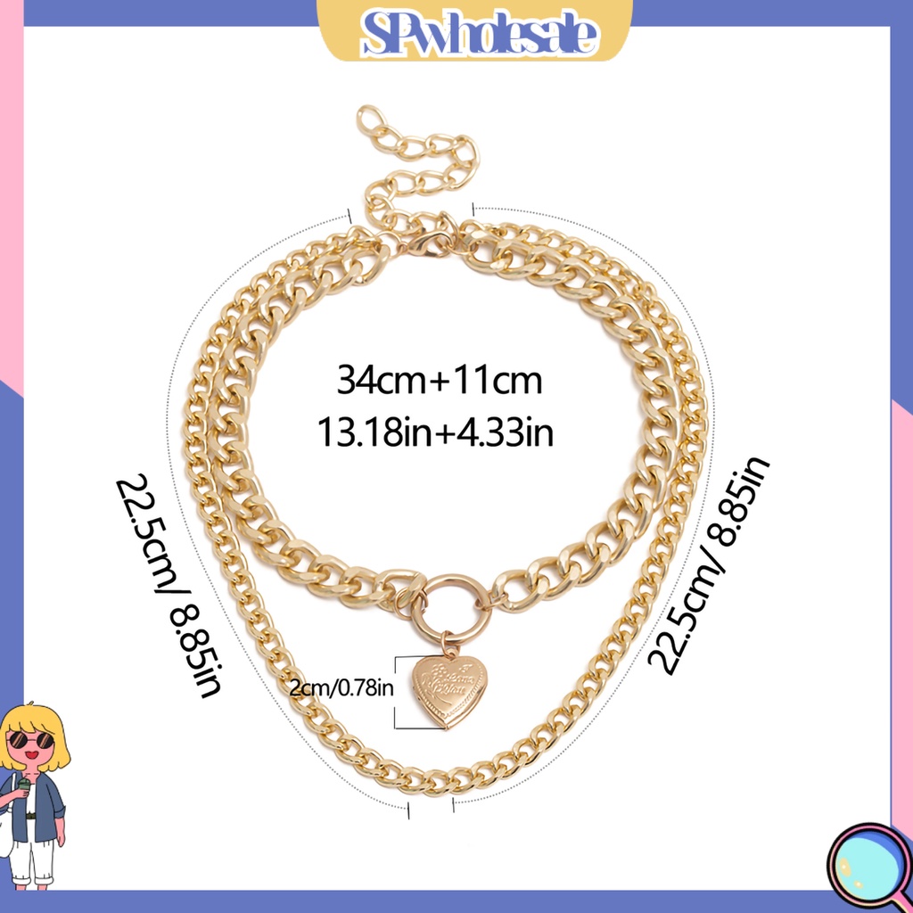 {SPwholesale} Dây chuyền kim loại 2 lớp phối mặt hình trái tim thời trang cá tính cho nữ