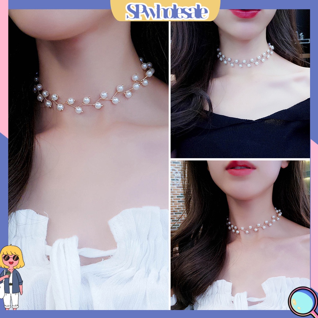 {SPwholesale} Vòng cổ choker đính ngọc trai nhân tạo phong cách thanh lịch thời trang cho bạn gái