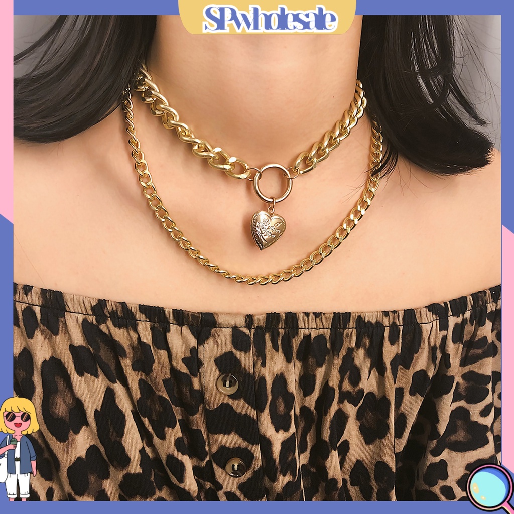 {SPwholesale} Dây chuyền kim loại 2 lớp phối mặt hình trái tim thời trang cá tính cho nữ