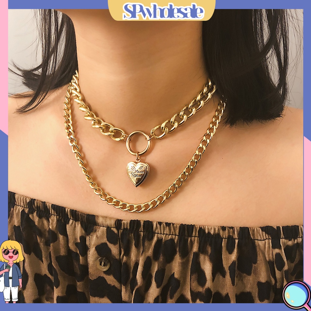 {SPwholesale} Dây chuyền kim loại 2 lớp phối mặt hình trái tim thời trang cá tính cho nữ