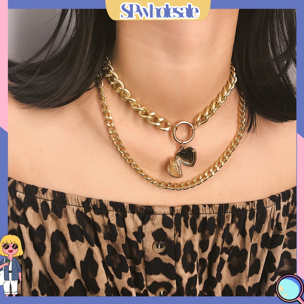 {SPwholesale} Dây chuyền kim loại 2 lớp phối mặt hình trái tim thời trang cá tính cho nữ