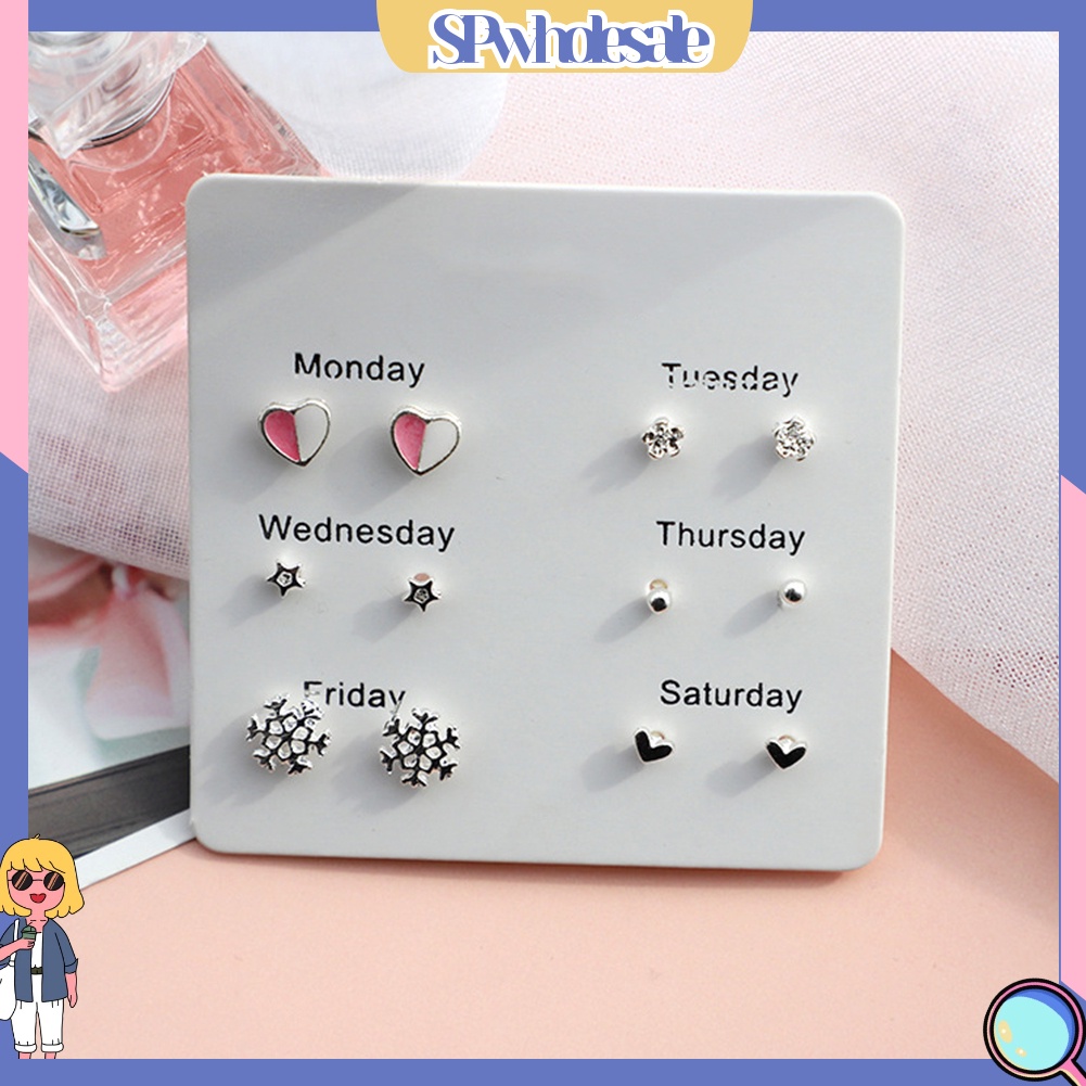 {SPwholesale} Bộ 6 đôi khuyên tai nhiều kiểu dáng thiết kế thời trang