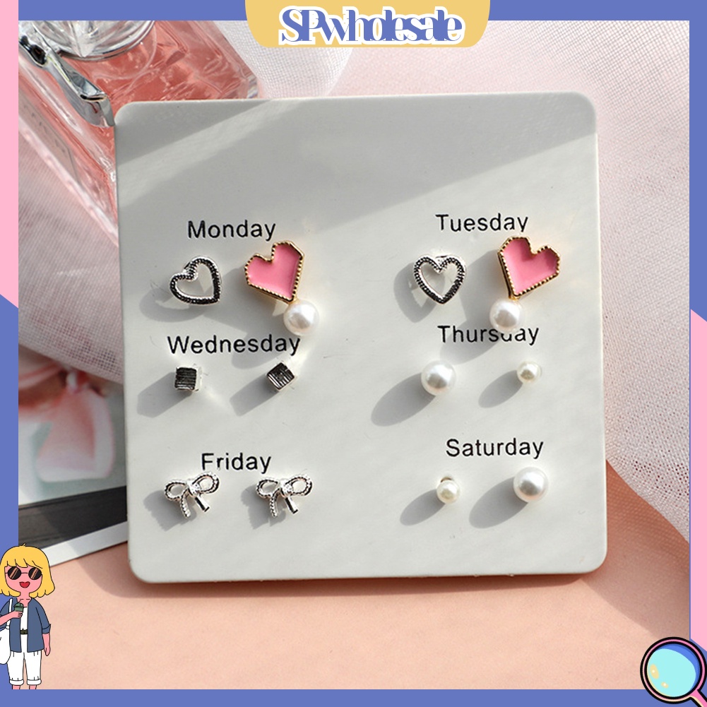 {SPwholesale} Bộ 6 đôi khuyên tai nhiều kiểu dáng thiết kế thời trang