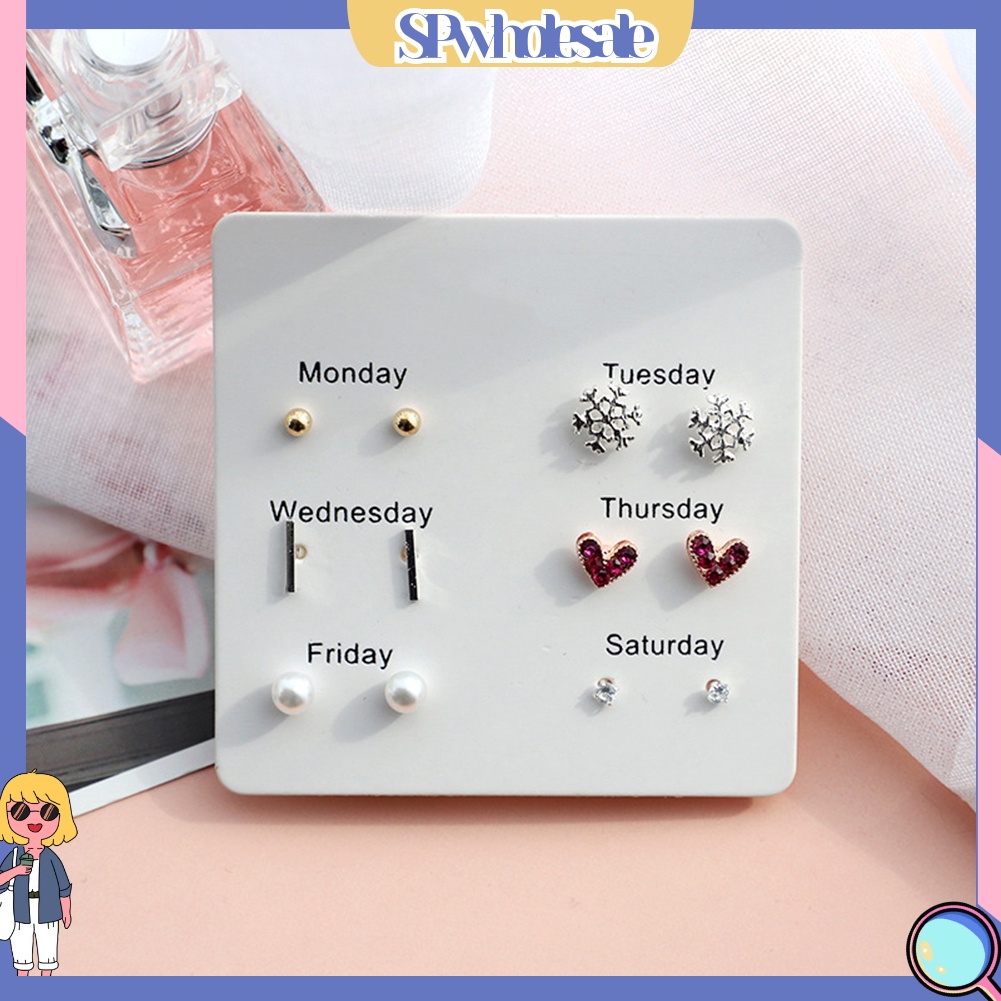 {SPwholesale} Bộ 6 đôi khuyên tai nhiều kiểu dáng thiết kế thời trang