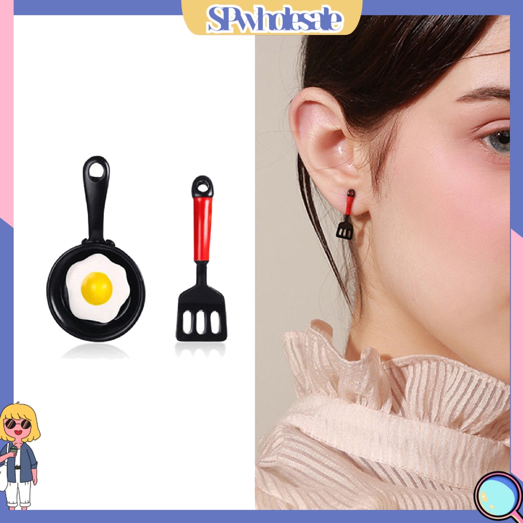 {SPwholesale} Đôi bông tai vui nhộn hình chảo chiên trứng và dụng cụ xào nấu