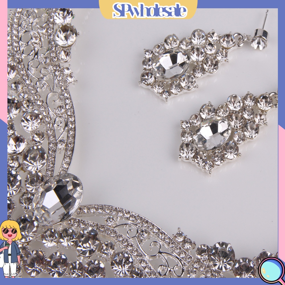 [SPwholesale] Bộ trang sức đính đá pha lê nhân tạo kiểu dáng sang trọng cho ngày cưới