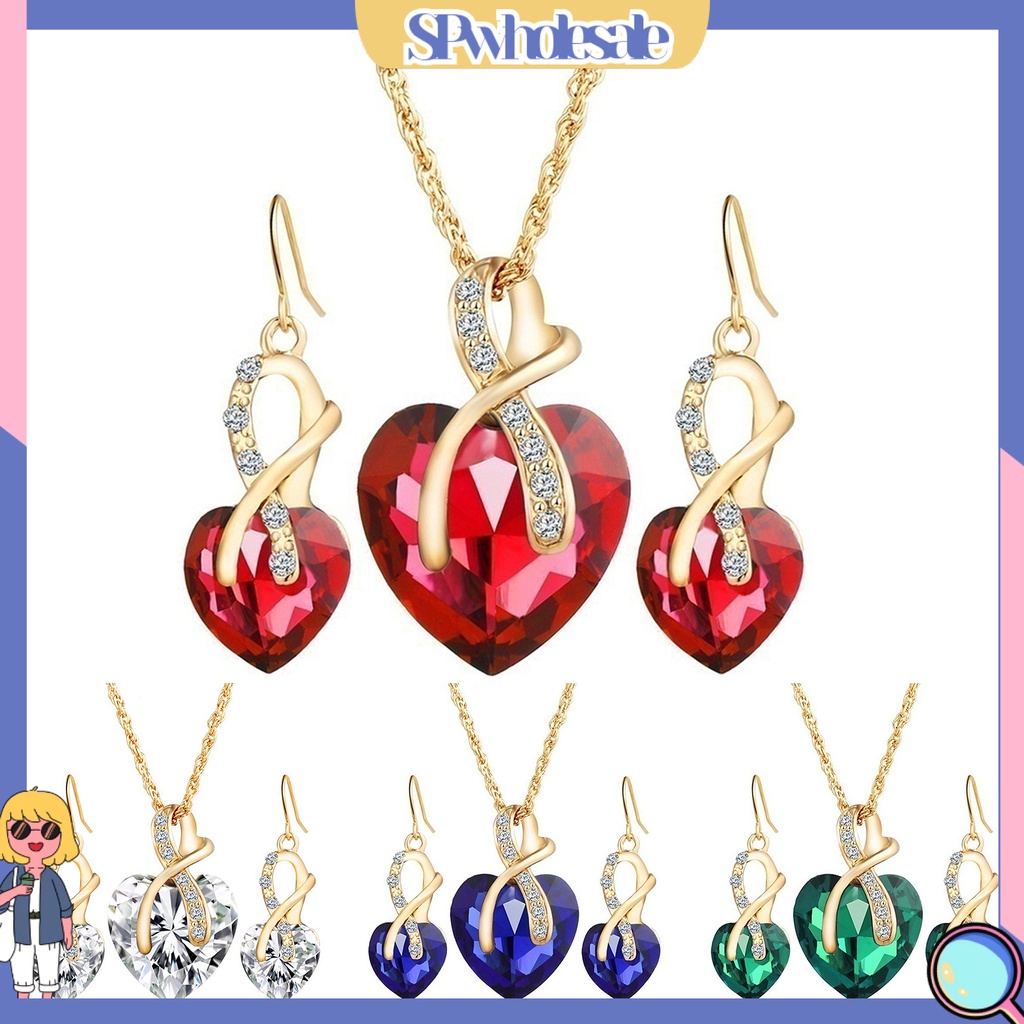 {SPwholesale} Bộ dây chuyền và khuyên tai đính đá zircon thời trang thanh lịch sang trọng cho nữ