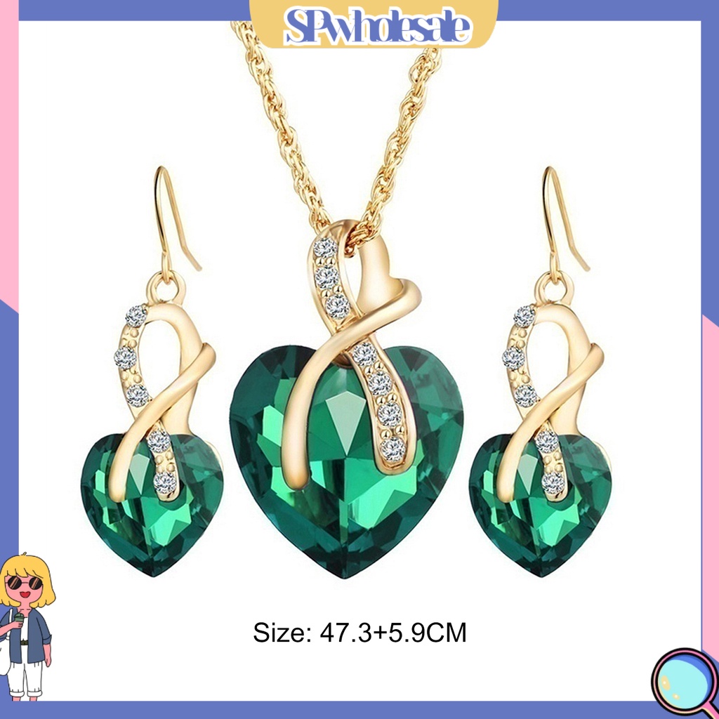 {SPwholesale} Bộ dây chuyền và khuyên tai đính đá zircon thời trang thanh lịch sang trọng cho nữ