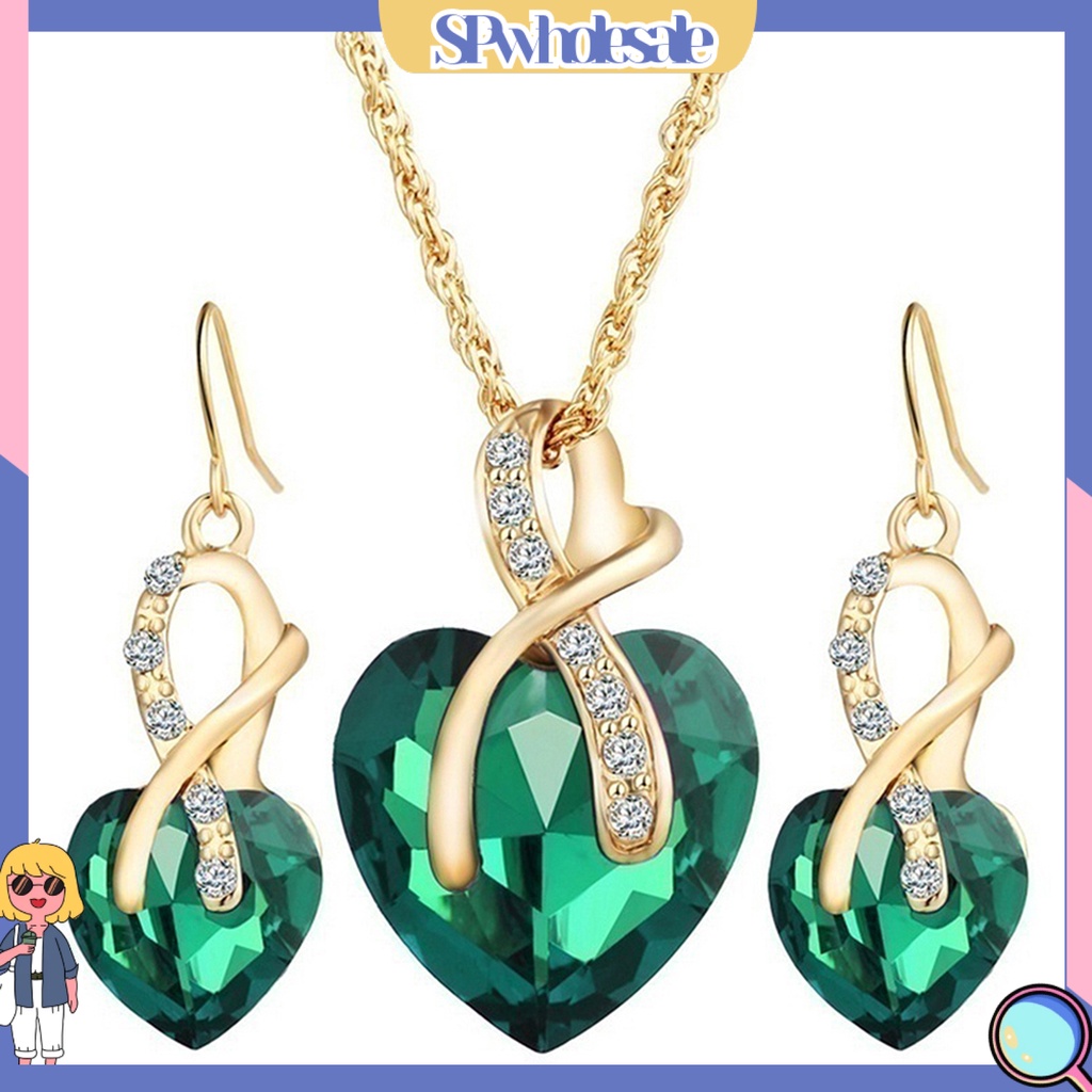 {SPwholesale} Bộ dây chuyền và khuyên tai đính đá zircon thời trang thanh lịch sang trọng cho nữ