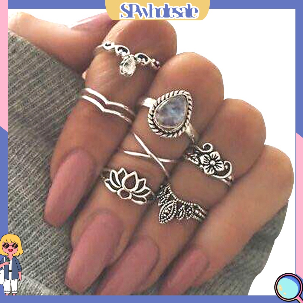 {SPwholesale} Set 7 nhẫn đeo khớp ngón tay phong cách vintage cho nữ