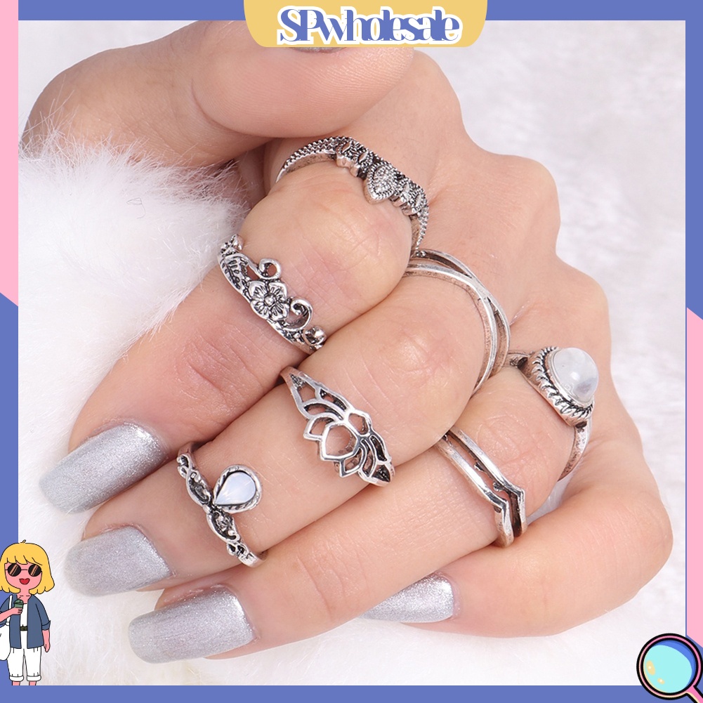 {SPwholesale} Set 7 nhẫn đeo khớp ngón tay phong cách vintage cho nữ