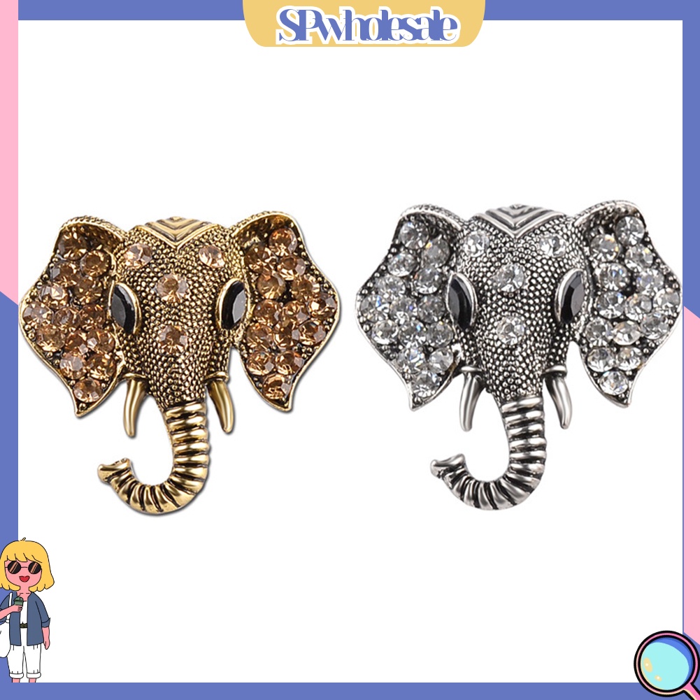 {SPwholesale} Ghim cài áo thiết kế hình đầu voi đính kim cương giả tinh tế