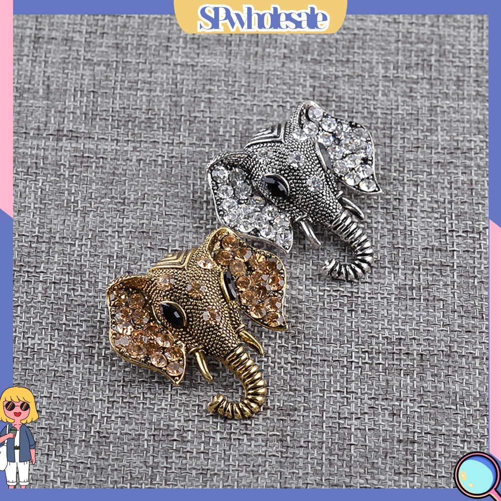 {SPwholesale} Ghim cài áo thiết kế hình đầu voi đính kim cương giả tinh tế