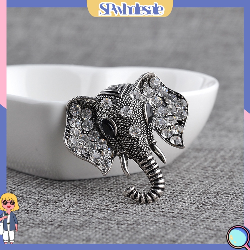 {SPwholesale} Ghim cài áo thiết kế hình đầu voi đính kim cương giả tinh tế