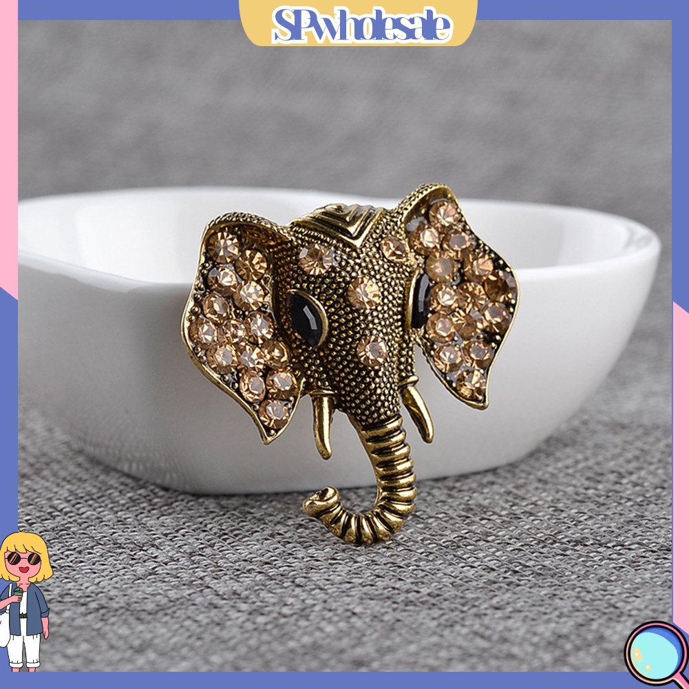 {SPwholesale} Ghim cài áo thiết kế hình đầu voi đính kim cương giả tinh tế