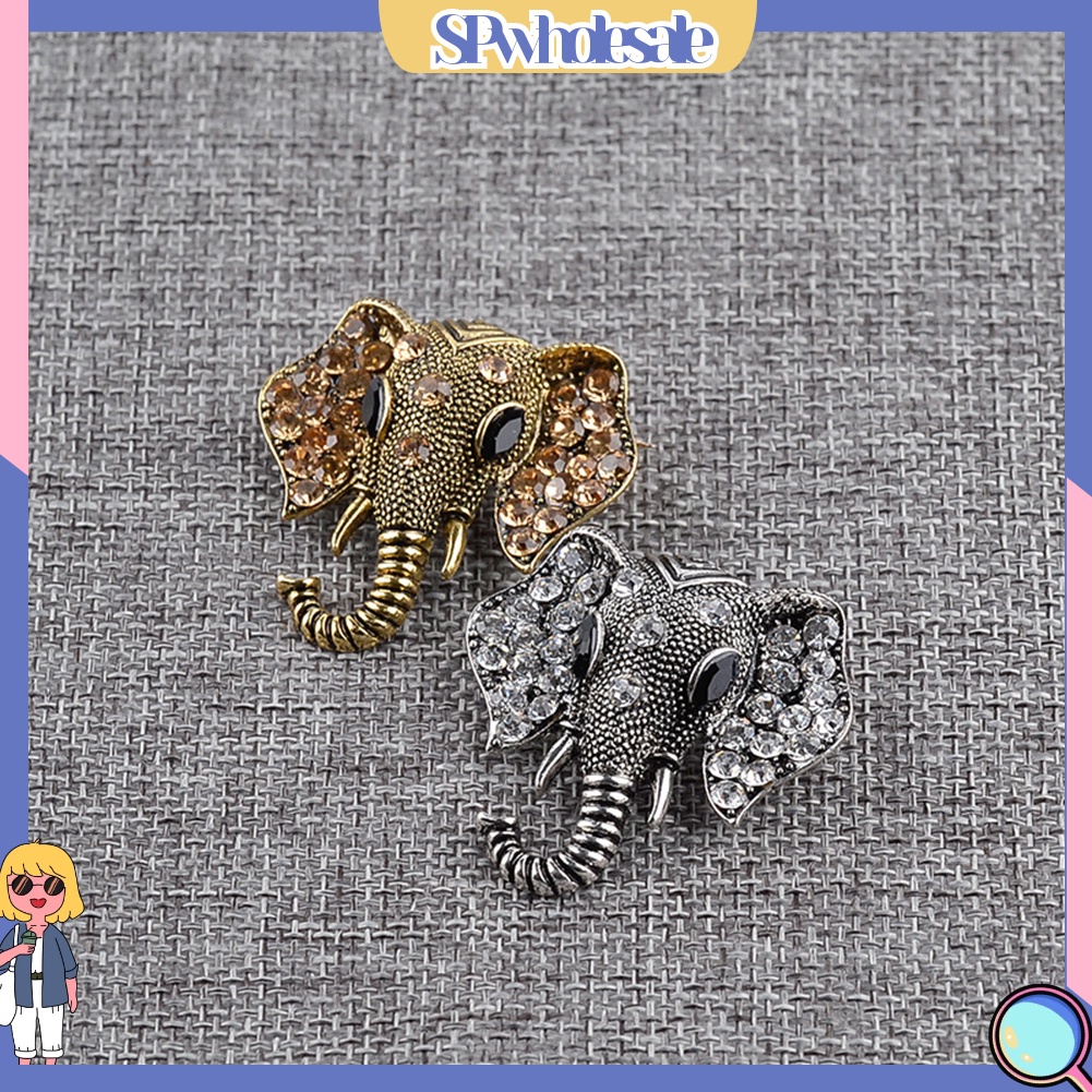 {SPwholesale} Ghim cài áo thiết kế hình đầu voi đính kim cương giả tinh tế