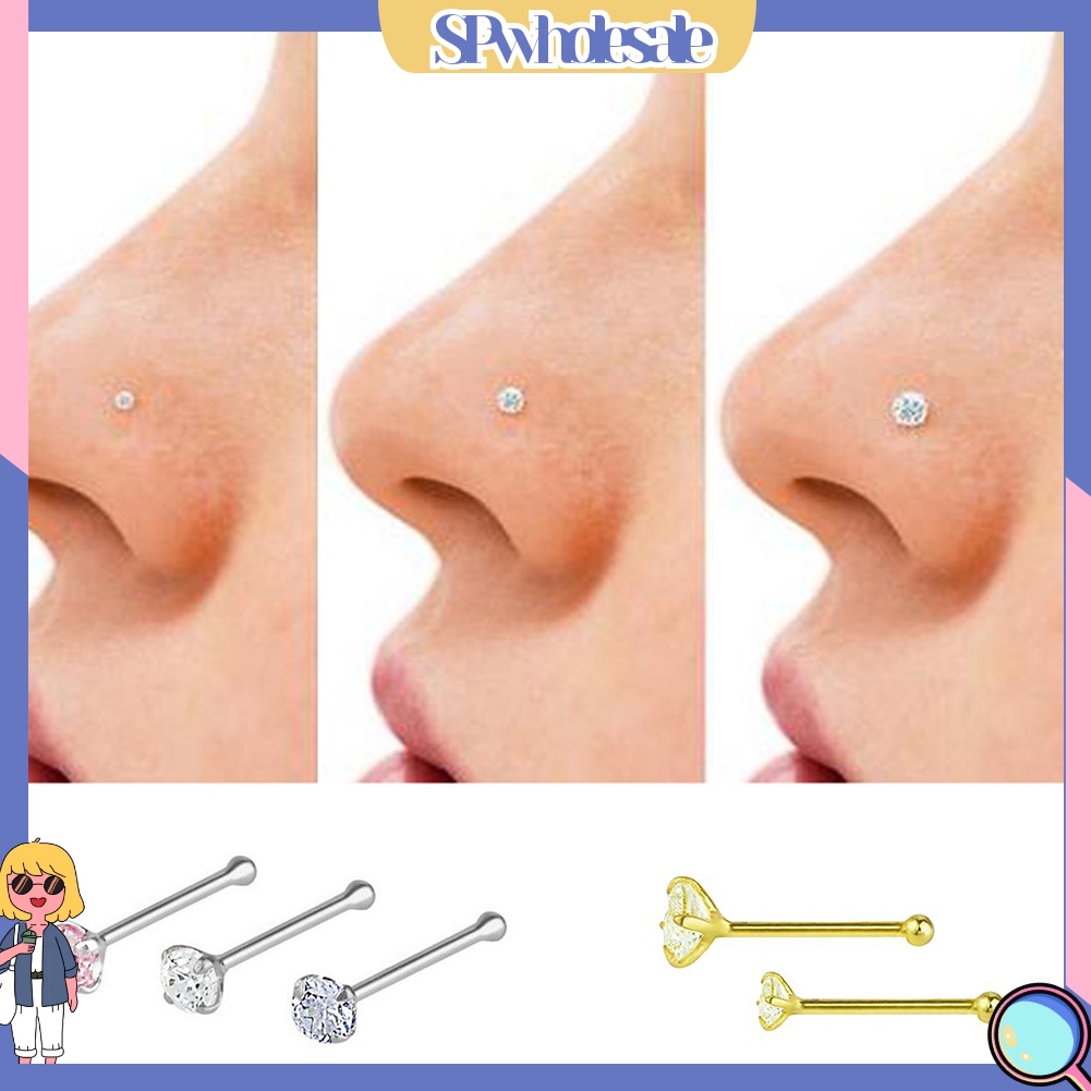 {SPwholesale} Set 3 khuyên xỏ mũi bằng thép không gỉ đính đá thời trang cá tính