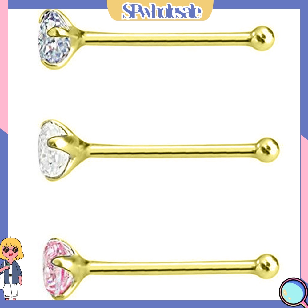 {SPwholesale} Set 3 khuyên xỏ mũi bằng thép không gỉ đính đá thời trang cá tính
