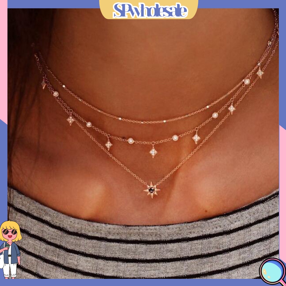 {SPwholesale} Dây chuyền nhiều lớp mặt hình ngôi sao đính đá thời trang cho nữ