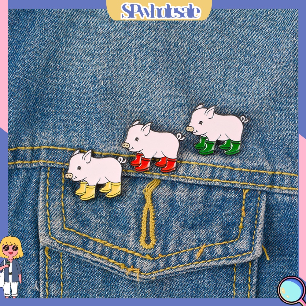 {SPwholesale} Ghim cài áo hình chú heo đeo giày dễ thương
