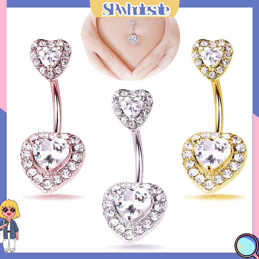 {SPwholesale} Khuyên rốn mặt hình trái tim đính đá bằng thép 316L thời trang dành cho nữ