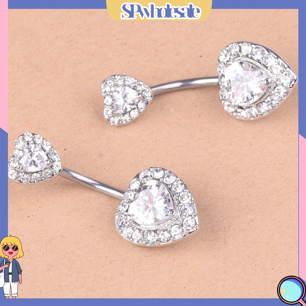{SPwholesale} Khuyên rốn mặt hình trái tim đính đá bằng thép 316L thời trang dành cho nữ