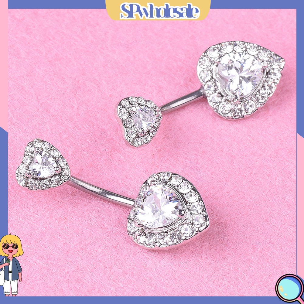 {SPwholesale} Khuyên rốn mặt hình trái tim đính đá bằng thép 316L thời trang dành cho nữ