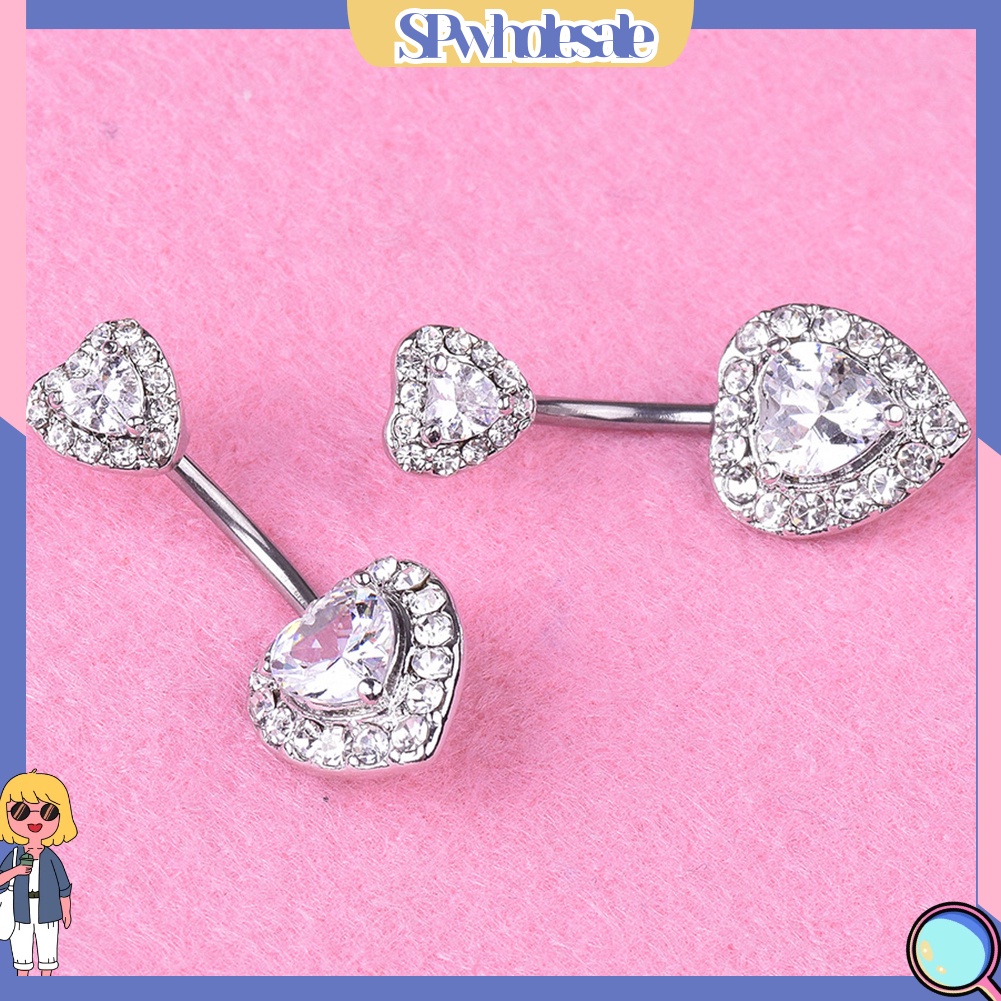 {SPwholesale} Khuyên rốn mặt hình trái tim đính đá bằng thép 316L thời trang dành cho nữ