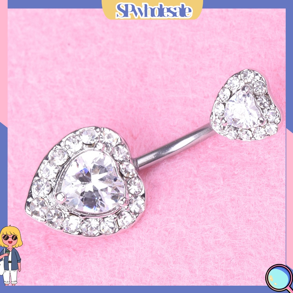 {SPwholesale} Khuyên rốn mặt hình trái tim đính đá bằng thép 316L thời trang dành cho nữ