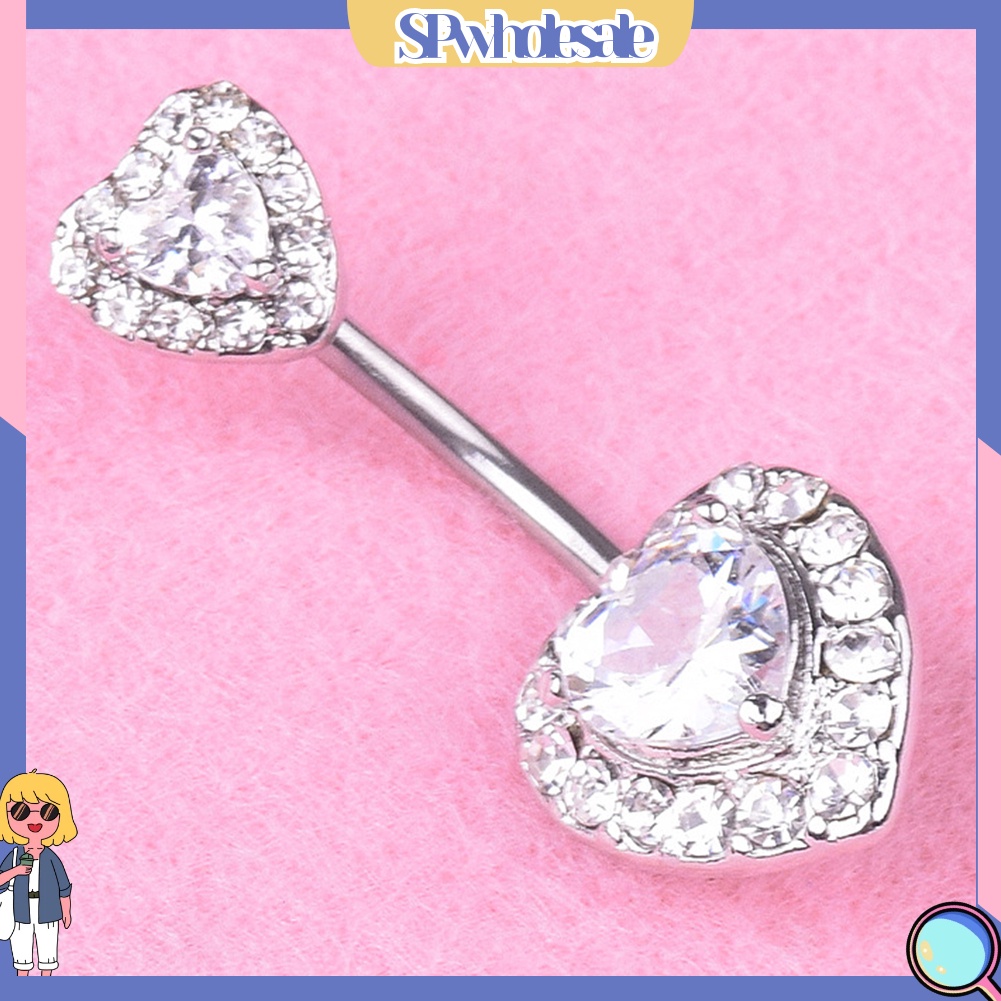 {SPwholesale} Khuyên rốn mặt hình trái tim đính đá bằng thép 316L thời trang dành cho nữ