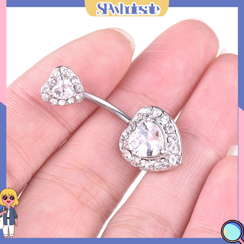 {SPwholesale} Khuyên rốn mặt hình trái tim đính đá bằng thép 316L thời trang dành cho nữ