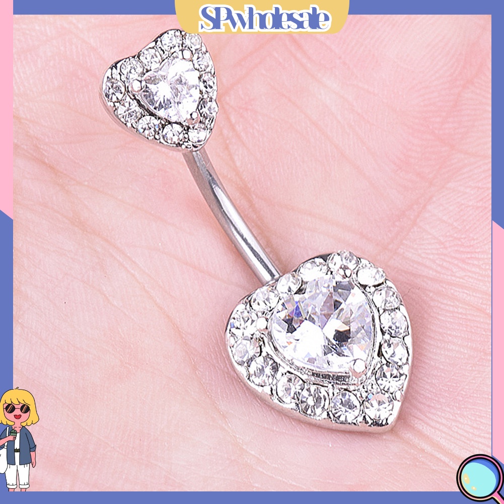 {SPwholesale} Khuyên rốn mặt hình trái tim đính đá bằng thép 316L thời trang dành cho nữ