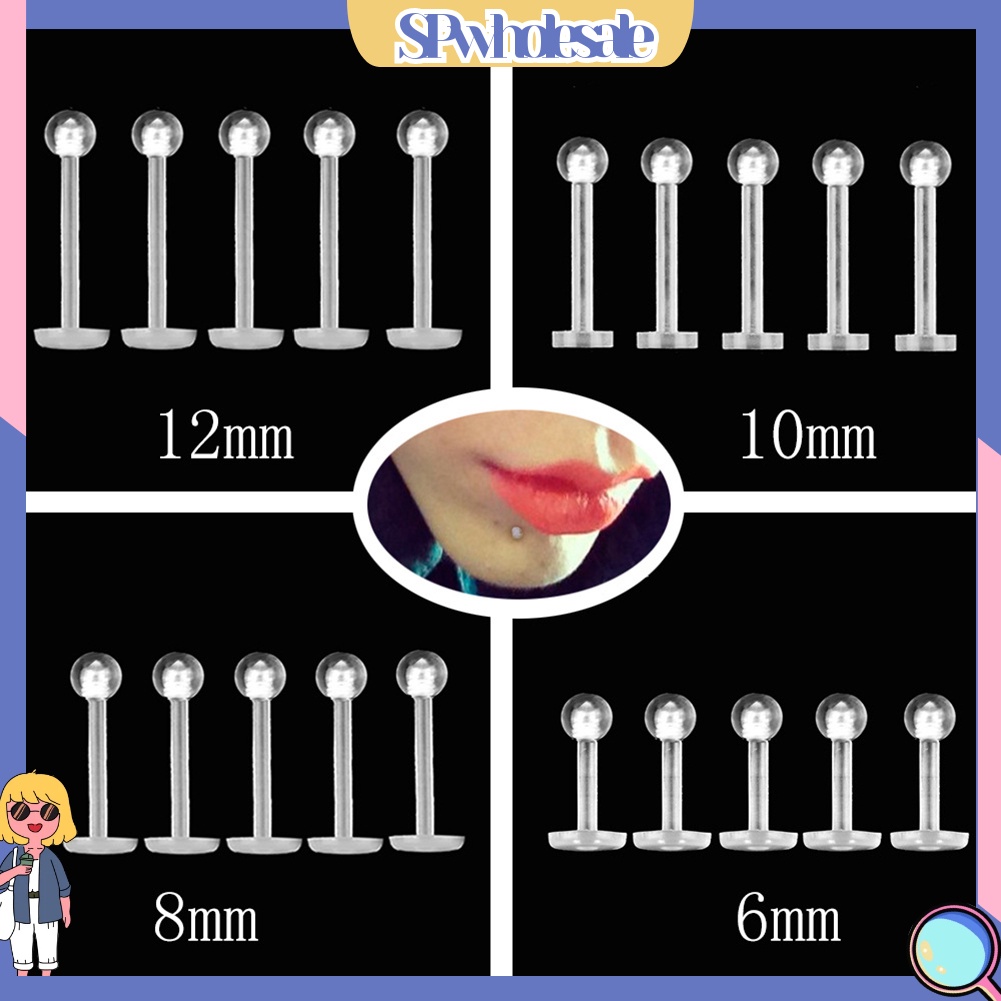 SPwholesale| Set 5 khuyên môi bằng nhựa trong suốt thời trang cá tính