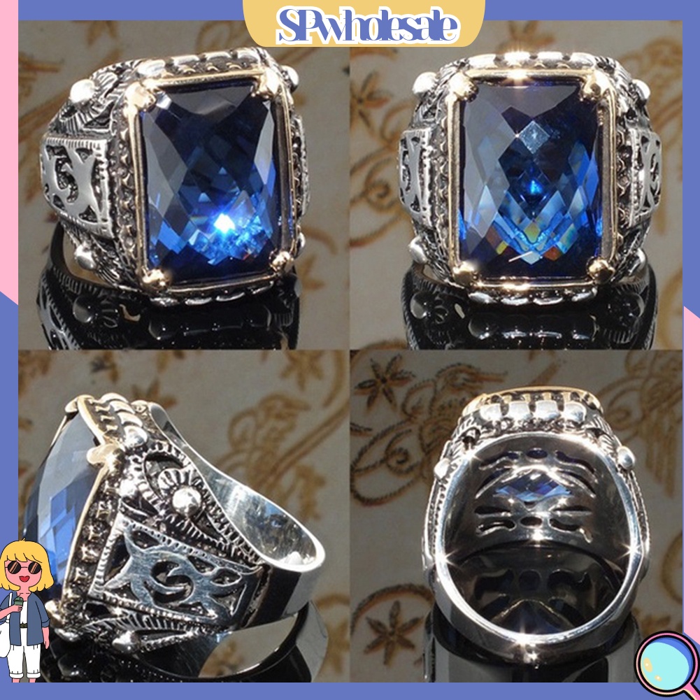 {SPwholesale} Nhẫn hợp kim hình vuông đính đá Zircon sang trọng thời trang dành cho nam