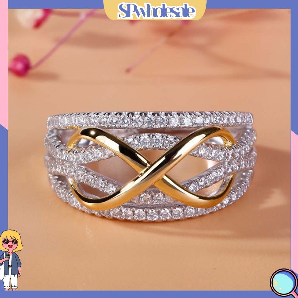 {SPwholesale} Nhẫn đeo tay kim loại hình số 8 đính đá lấp lánh cho nữ