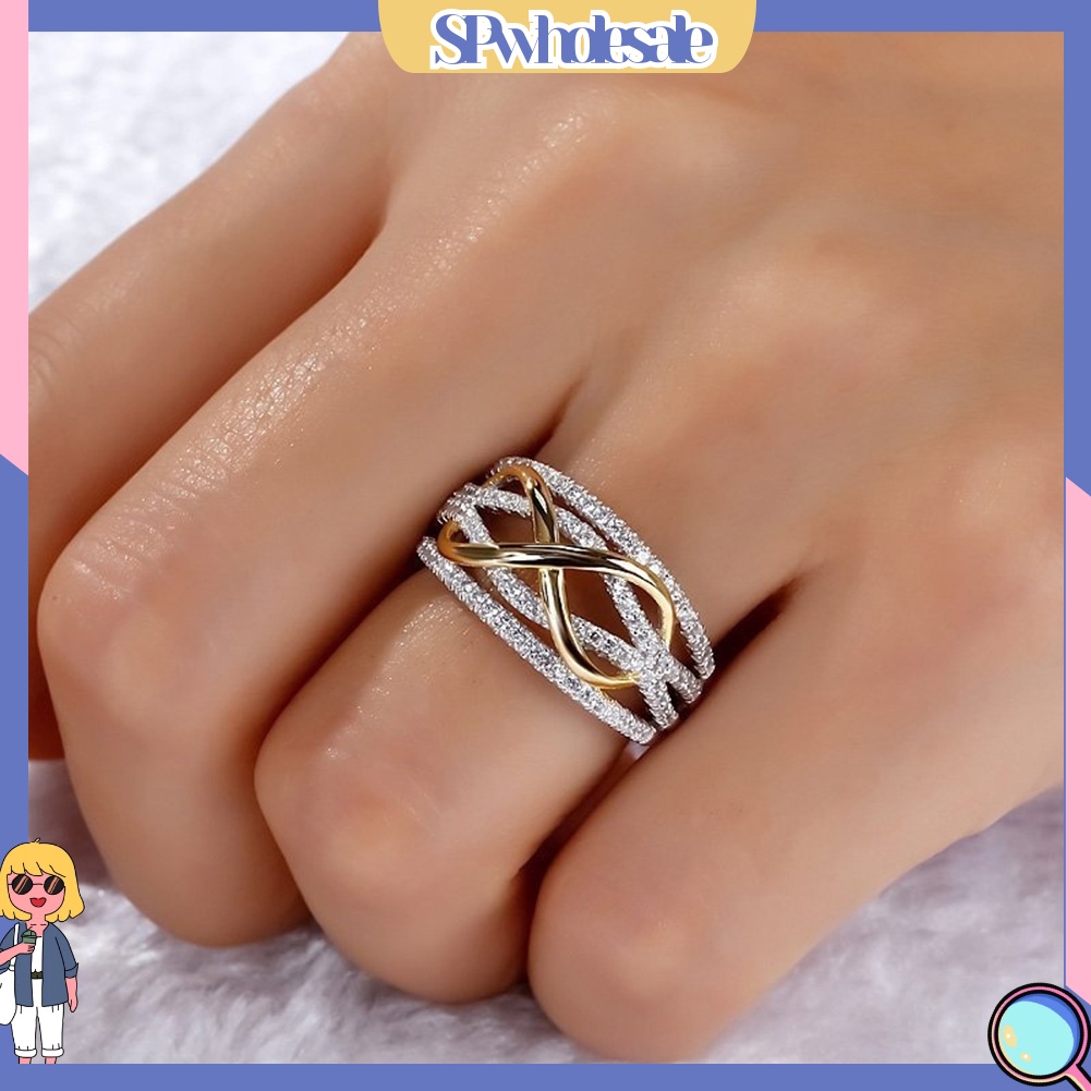 {SPwholesale} Nhẫn đeo tay kim loại hình số 8 đính đá lấp lánh cho nữ