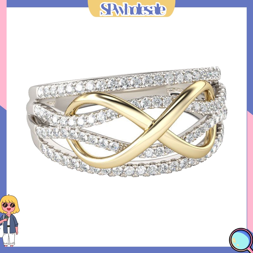 {SPwholesale} Nhẫn đeo tay kim loại hình số 8 đính đá lấp lánh cho nữ