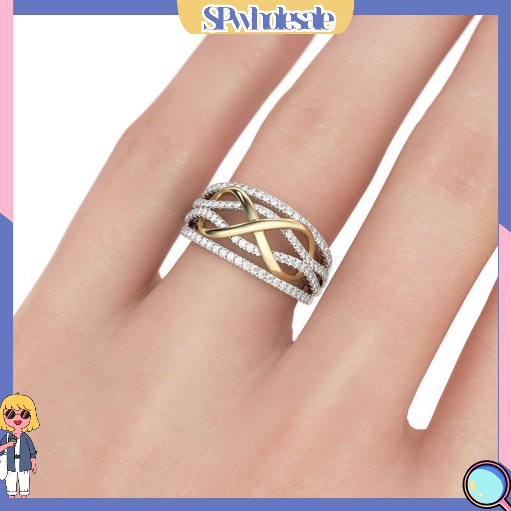 {SPwholesale} Nhẫn đeo tay kim loại hình số 8 đính đá lấp lánh cho nữ