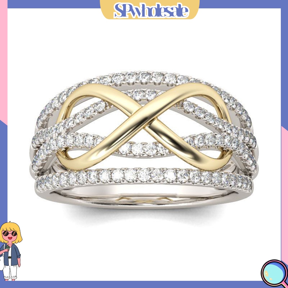 {SPwholesale} Nhẫn đeo tay kim loại hình số 8 đính đá lấp lánh cho nữ