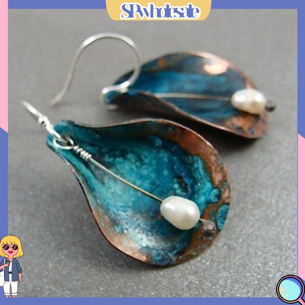 {SPwholesale} Bông tai hình chiếc lá đính ngọc trai giả vintage