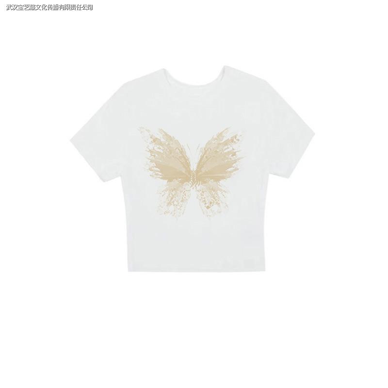Áo Thun Cotton Mỏng Mùa Hè Dáng Ôm Tay Cộc In Họa Tiết Bướm Phong Cách Sang Trọng Nhẹ Nhàng Phong Cách Mới Cho Nữ