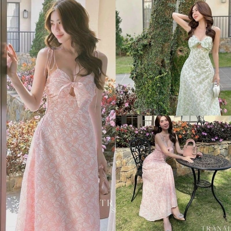 Đầm xòe Gấm hoa mai thắt dây nơ ngực cực xinh (ĐẦM THIẾT KẾ ĐỘC QUYỀN) Vip 172