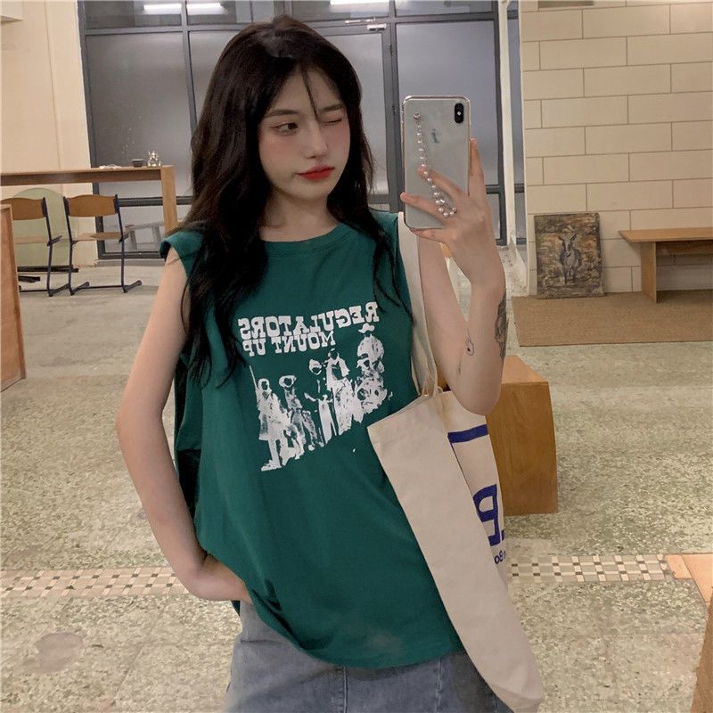 Jiashucheng Áo Thun Giả Hai Lớp Không Tay Dáng Rộng Phong Cách Retro Hong Kong Mùa Hè Cho Nữ Sinh