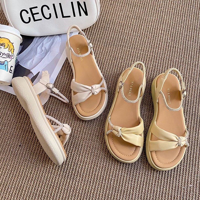 Giày Sandal Da Thật Đế Mềm Chống Trượt Đính Đá Thời Trang Mùa Hè 2023 Cho Mẹ Bầu