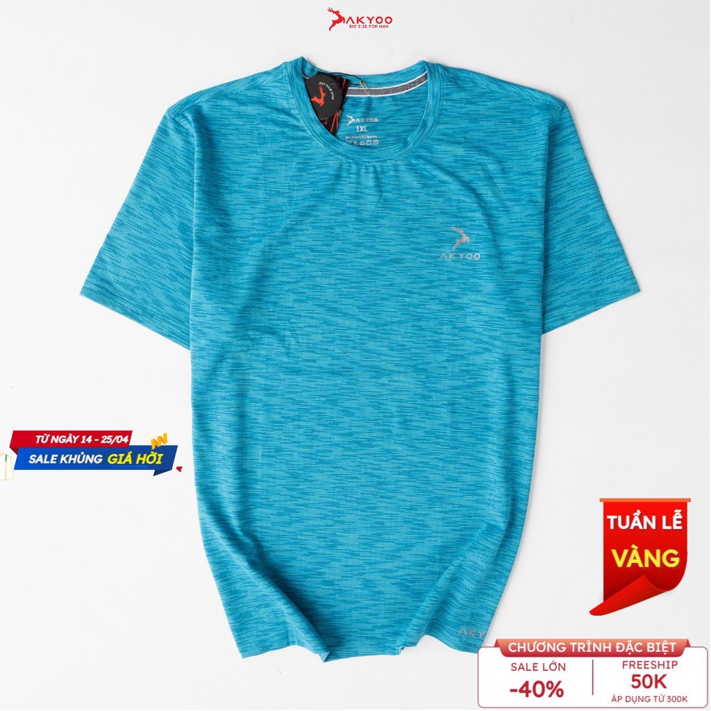 Áo Thun Bigsize Nam 80-140kg AKYOO vải Cotton Co giãn, Bền màu, Thấm hút mồ hôi - AT GR XANH