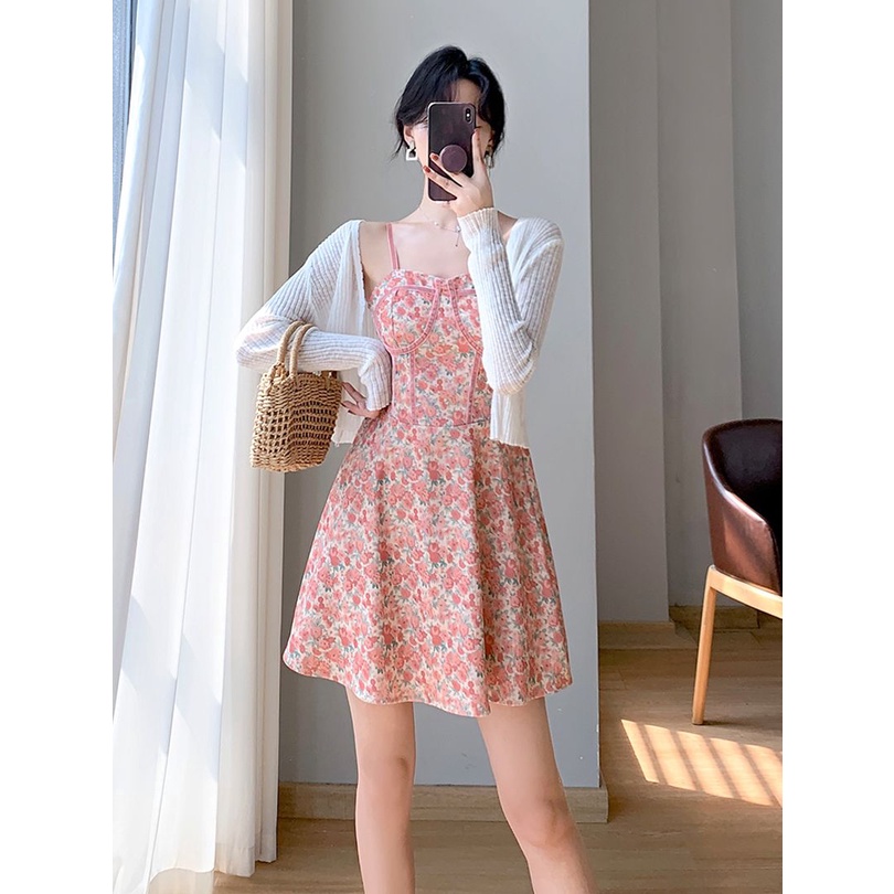Đầm Ngắn Hai Dây Họa Tiết Hoa Phong Cách Pháp Thời Trang Mùa Hè Hàng Mới Dành Cho Bạn Nữ