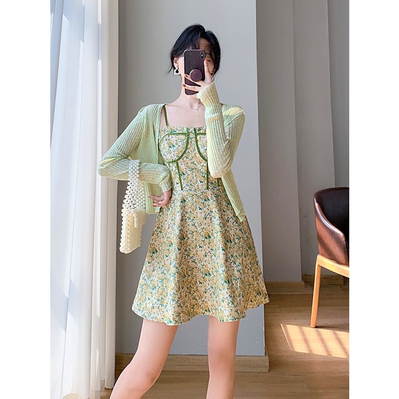 Đầm Ngắn Hai Dây Họa Tiết Hoa Phong Cách Pháp Thời Trang Mùa Hè Hàng Mới Dành Cho Bạn Nữ