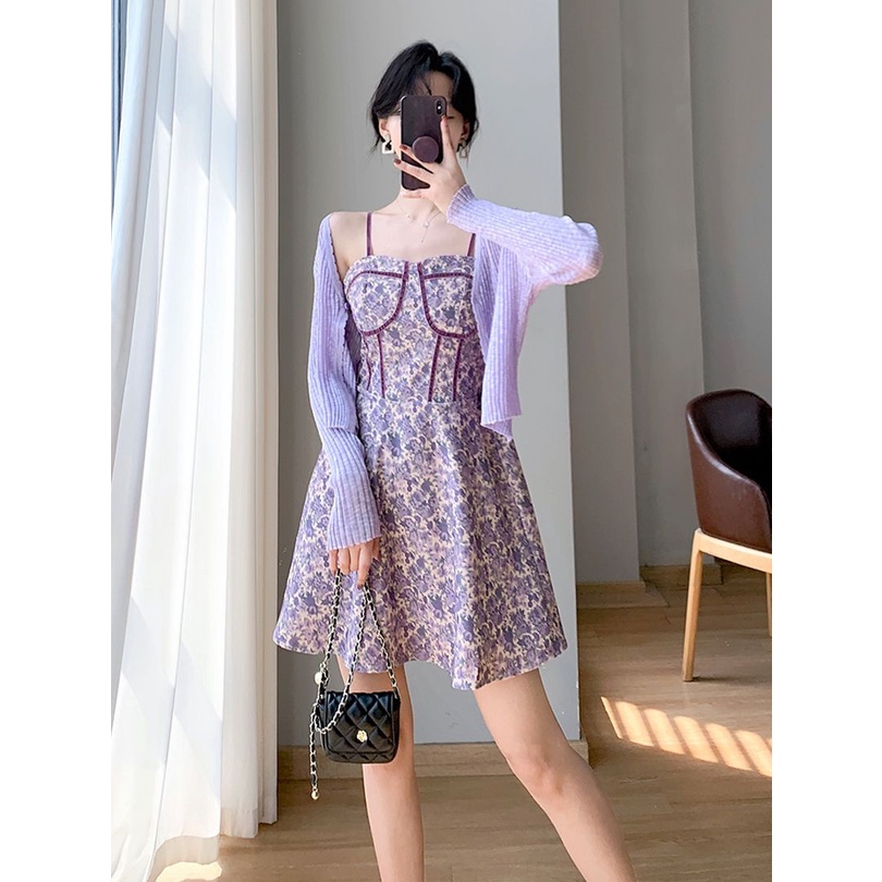 Đầm Ngắn Hai Dây Họa Tiết Hoa Phong Cách Pháp Thời Trang Mùa Hè Hàng Mới Dành Cho Bạn Nữ