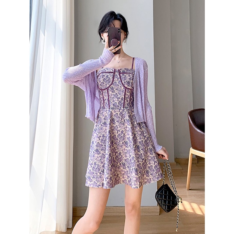 Đầm Ngắn Hai Dây Họa Tiết Hoa Phong Cách Pháp Thời Trang Mùa Hè Hàng Mới Dành Cho Bạn Nữ
