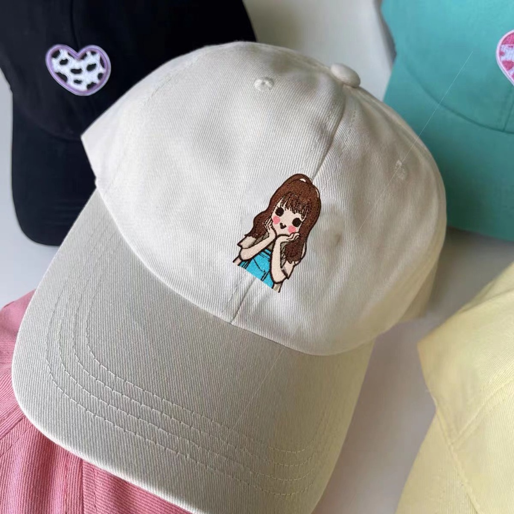 Mũ Lưỡi Trai Vải Mềm Thêu Hình Trái Tim Dễ Thương Phong Cách Hàn Quốc